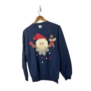 Vintage Holidays Inc Jerzees Christmas Santa Claus Blue Sweatshirt Med. usa made